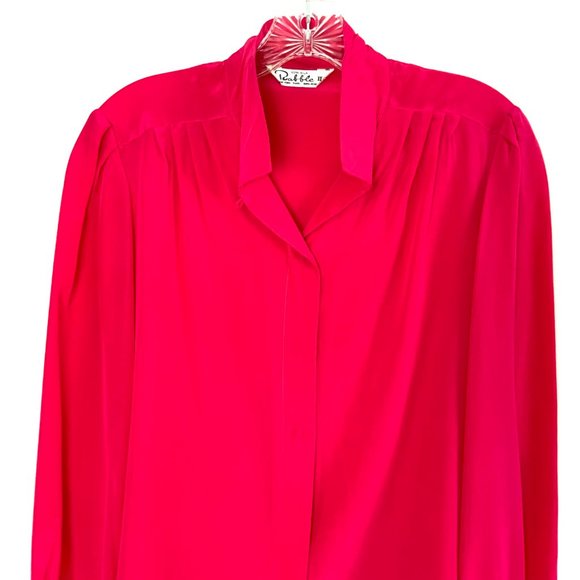 Rabble II 100% Silk Puff Long Sleeve Button Up Blouse Fuchsia/Hot Pink  Medium - Picture 5 of 16